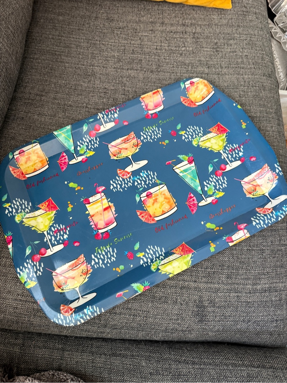 Cocktail Print Serving Tray - Blue hard plastic
